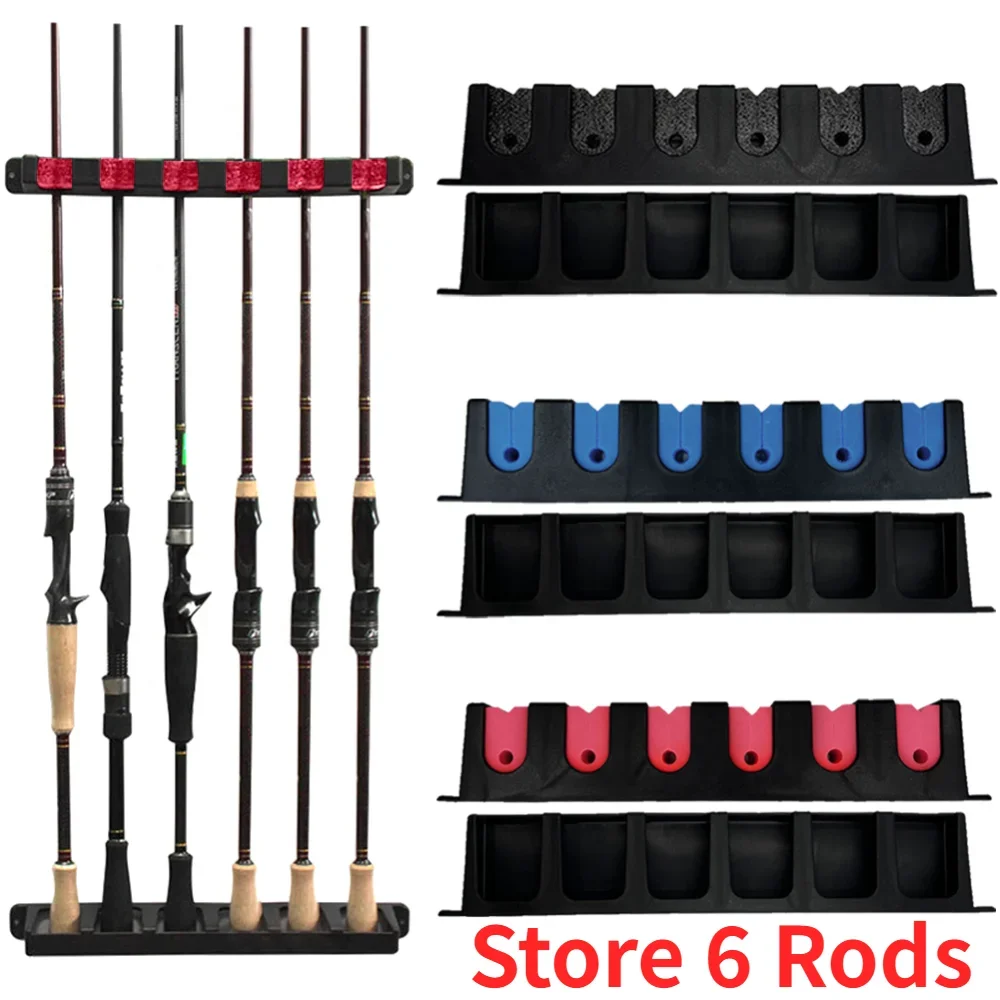 Wall Mount Fishing Rod Holders Vertical Fishing Pole Holders Store 6 Rods Pole Rack for Garage Wall