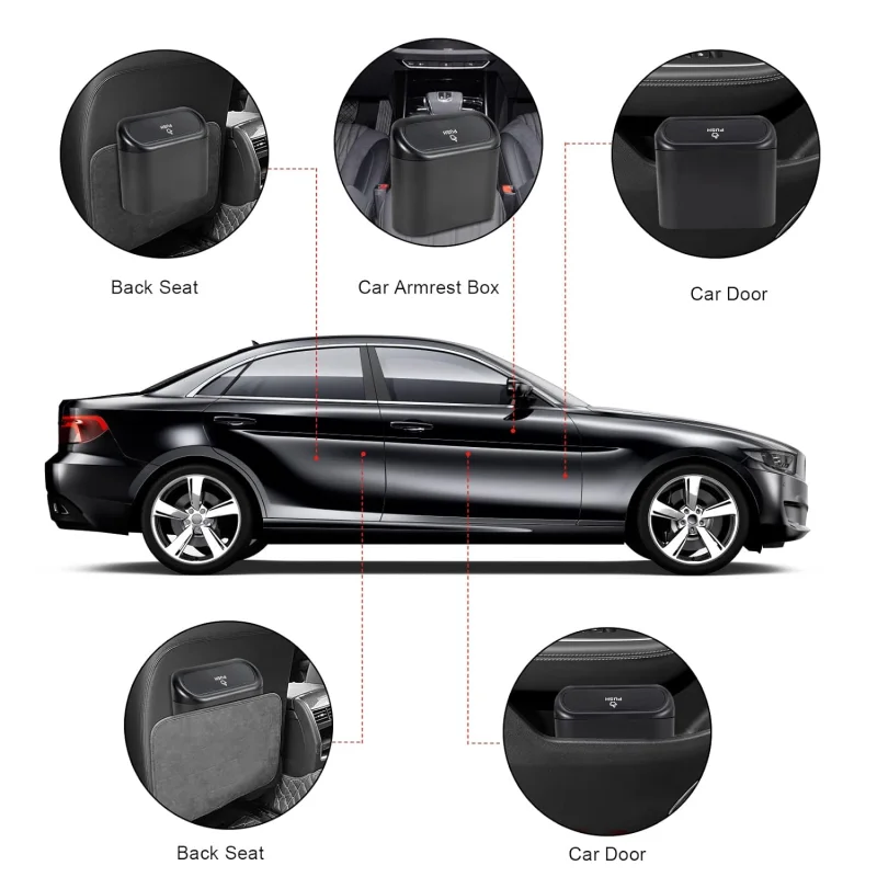 Car Trash Can Bin with Lid Small Leakproof Car Garbage Can Mini Vehicle Trash Bin Garbage Dustbin Organizer Container Car Trash Can
