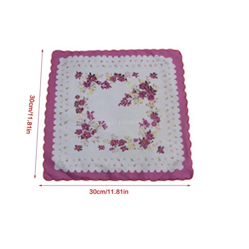 3pcs/set Women Wavy Edge Cotton Handkerchiefs Flower Embroidered with Lace mini handkerchief