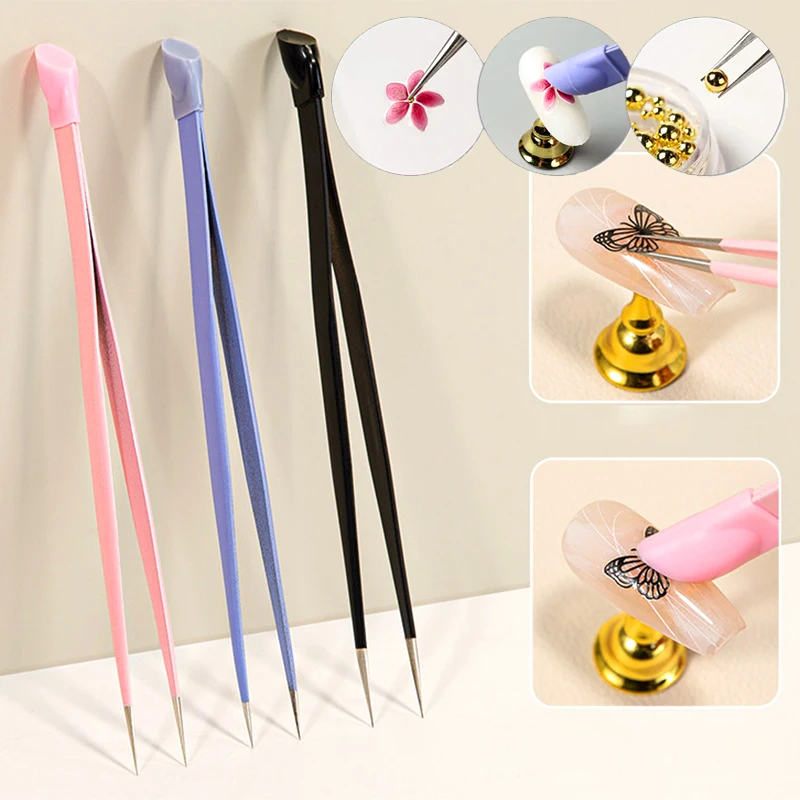 New Double Headed Tweezers Multi-Use Tweezers Silicone Pressing Head Nail Clipping Tool Take Sticker Tape Crystal Manicure Tools 1