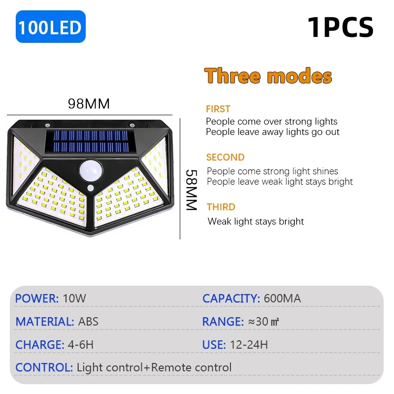 ตัวเลือกสินค้า โคมไฟโซลาร์เซลล์ 100 LED ติดผนังได้ กันน้ำ เซ็นเซอร์ตรวจจับการเคลื่อนไหว ตกแต่งสวน