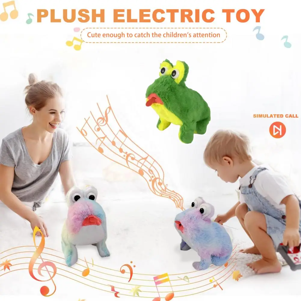 Frog Plushie Toy Interactive Electric Plush Frog Toy Walking Animal with Sound Movable Tongue Musical Stuffed Doll for Kids'