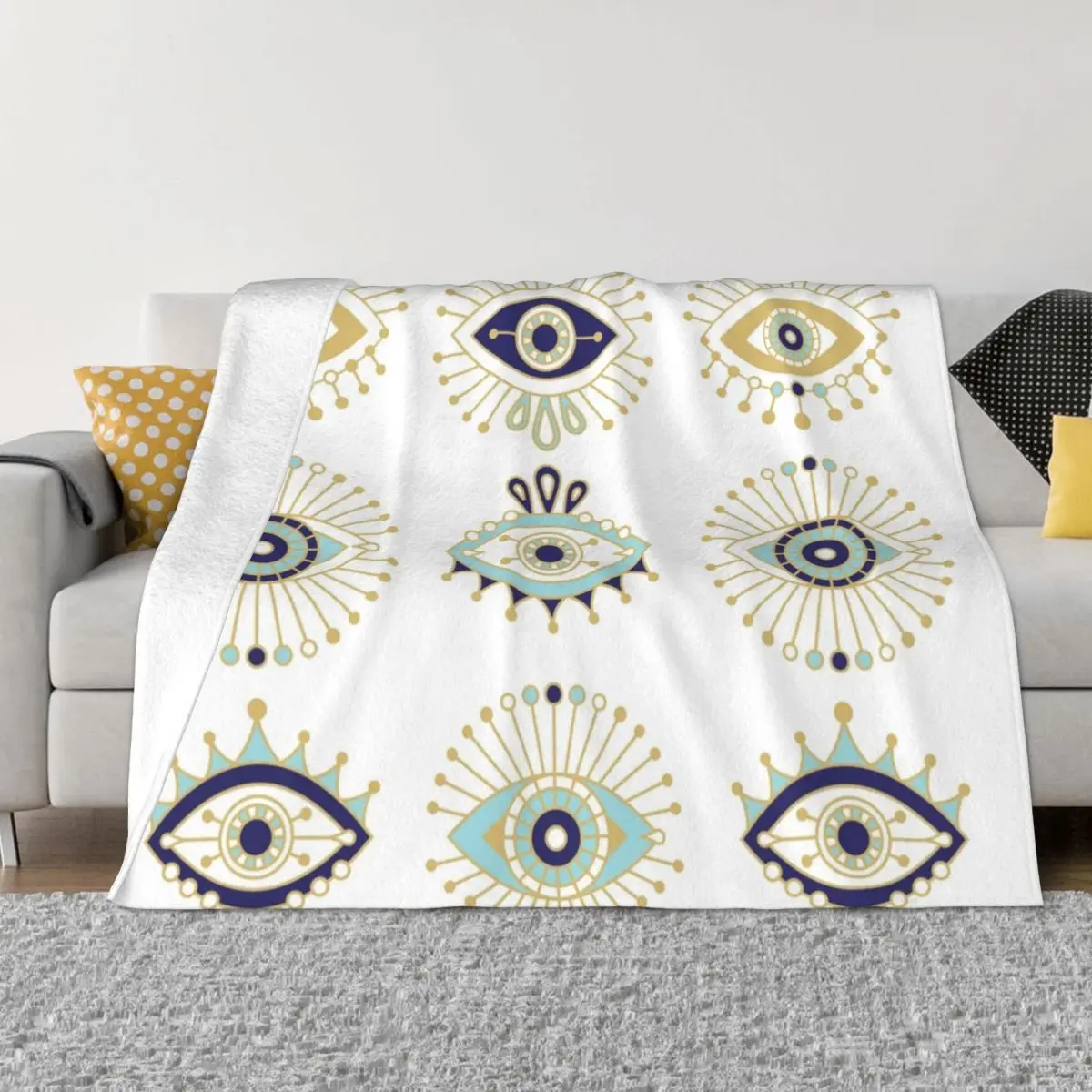 

Evil Eye Boho Blanket Greek Amule Nazar Lucky Flannel Awesome Soft Throw Blankets for Home All Season