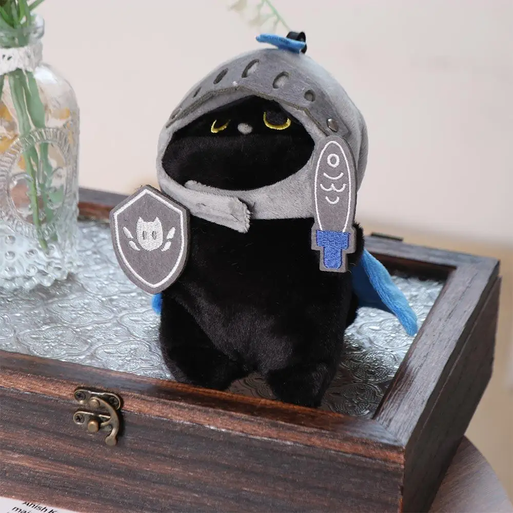 Accompanying Doll Shield Knight Cat Plush Doll Silly Cartoon Cat Plush Toy Cute Soft Black Cat Stuffed Toy Christmas Gift
