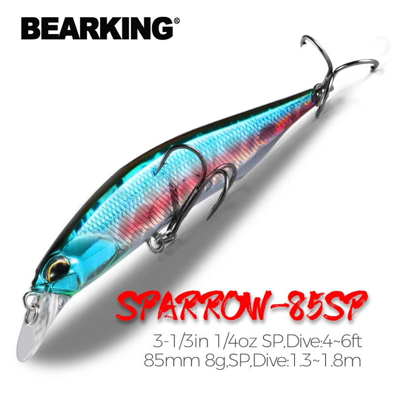 Leurre dur pêche minnow BEARKING 85mm 8g, 14 coloris, plongée 1.3-1.8m pour pêche professionnelle