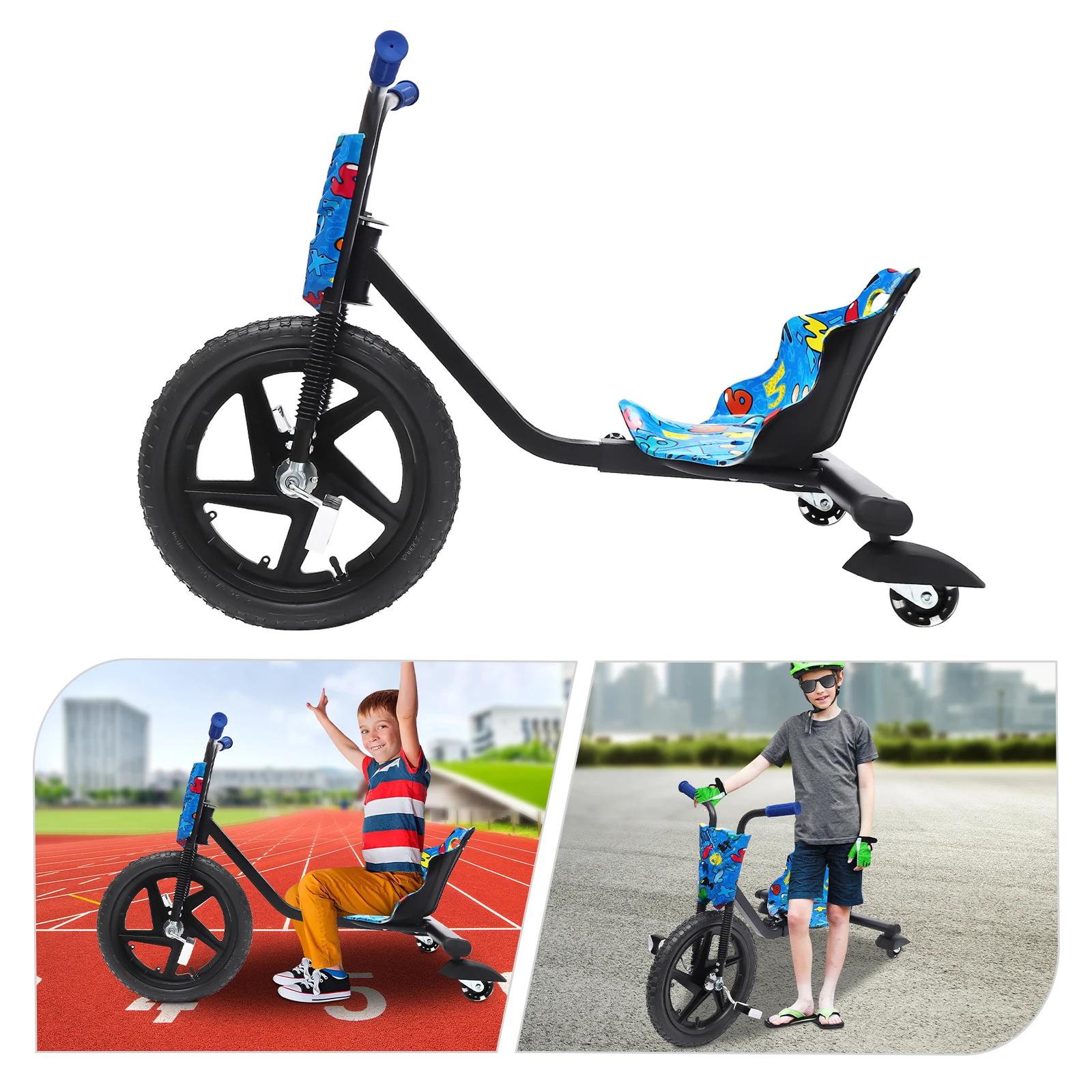 Drift Trike Pour Enfants 6 Ans+ - Trottinette à 3 Roues Dérapantes, Charge 80 Kg, Réglable, Siège Baquet