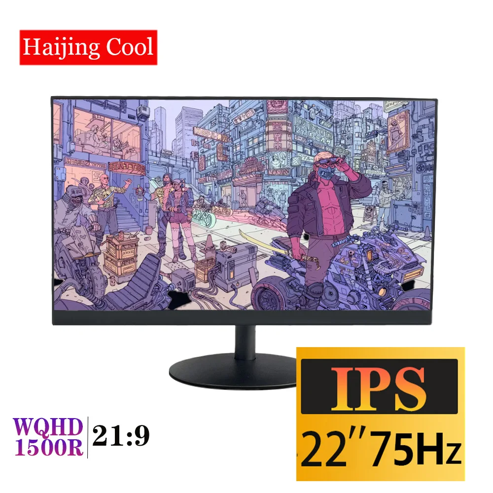 Computer Office Monitor 22 Inch IPS PC Gamers 75Hz UK EU Plug LED Display HD Screen Flat Vga/HdMI-Compatible Monitor Gamer