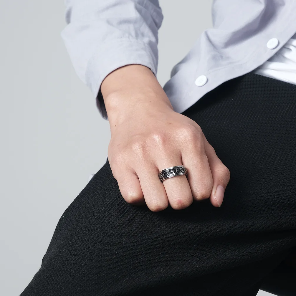 Stainless Steel Fidget Spinner Ring Hip Hop Celtic Knot Rune Rotating Anxiety Rings for Men Viking Script