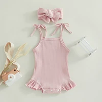 ma&baby 0-18M Newborn Infant Toddler Baby Girls Romper Knit Ruffle Sleeveless Jumpsuit Overall Solid Color Clothing D01 3