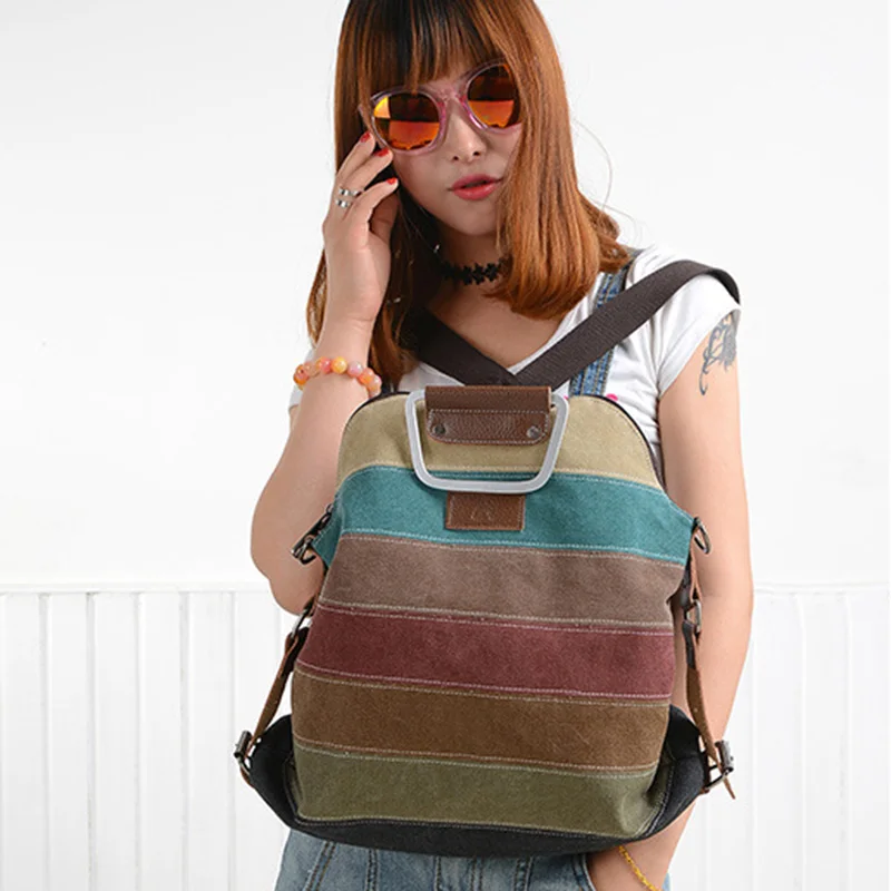 

Contrast Color Shoulder Crossbody Bags Women's Canvas Shopping Bag Large Capacity Portable Three Uses Multifunctional Backpack