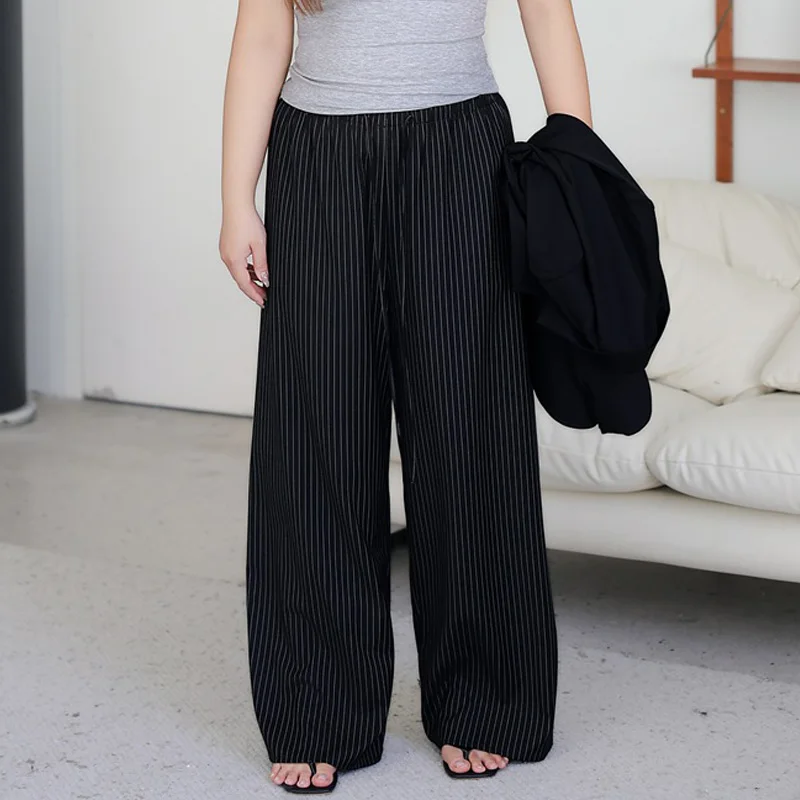 Modern Vertical Stripe Wide Leg Pants For Women Plus Size Premium High-Waisted Office Trousers With Comfortable Summer