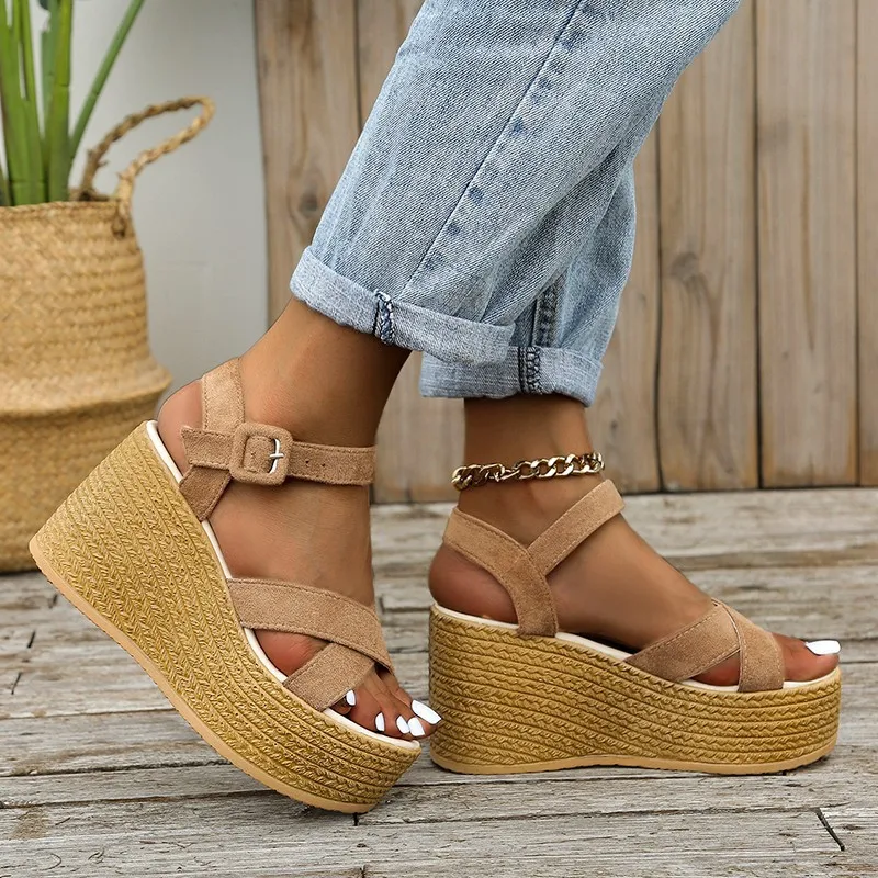 2022 mode sleehak sandalen voor dames zomer 2022 casual non slip peep toe  platform schoenen rubberen zool gesp elegante hakken vrouwen| | - AliExpress