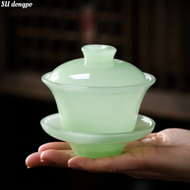 Ru Qing Celadon Porcelain Covered Bowl Tianquan Chinese Gaiwan Tea Cup