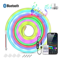 RGB USB WS2812B Flexible LED Neon Light Strips - Waterproof Bluetooth Music Sync, 7x13mm - 4 m (28Key RF Bluetooth)
