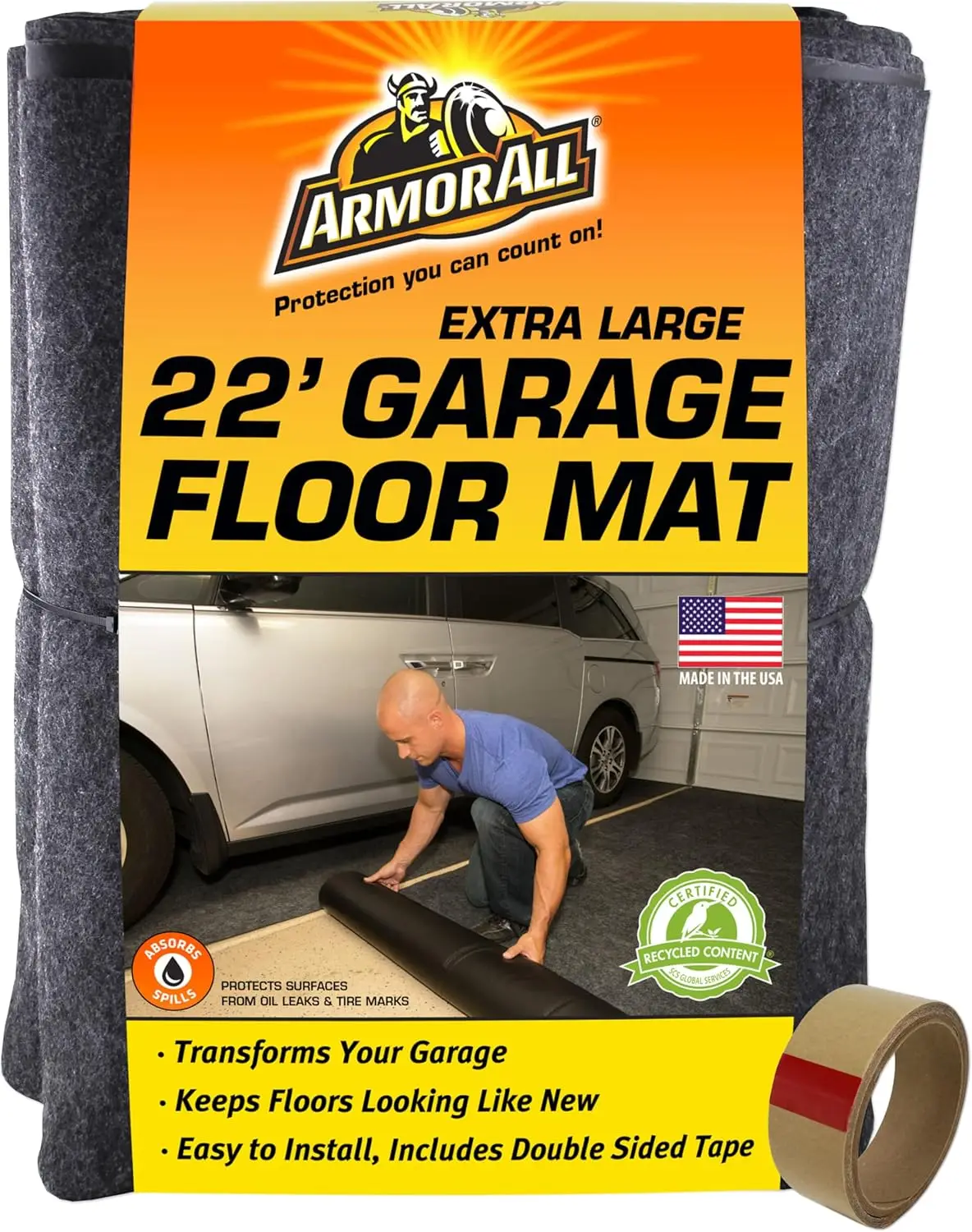 Original XL Garage Floor Mat, (22' x 8'10"), (Includes Double Sided Tape), Protects Surfaces 3