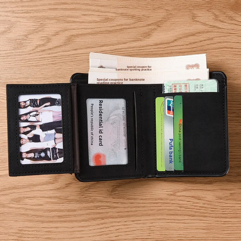 New trendy men's wallet, short matte leather wallet, multi slot wallet, retro three fold vertical wallet