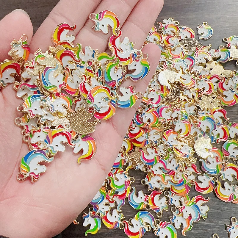 20Pcs Cute Enamel Colorful Unicorn Pendant Charm for Bracelet