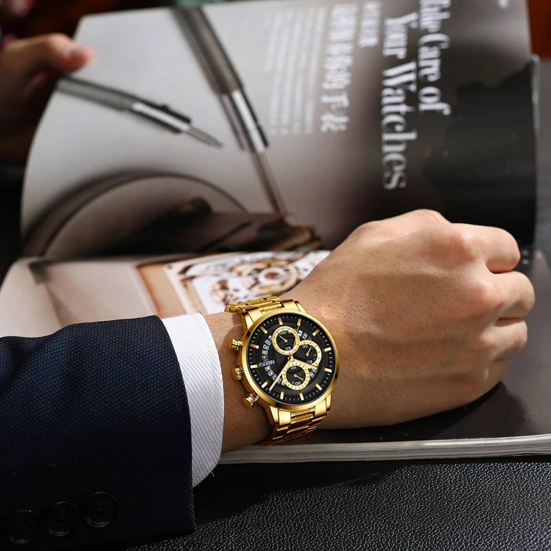 NIBOSI New Mens Watches Top Brand Luxury Sport Military Men Watch Stainless Steel Chronograph Quartz Wrist Watches Male Clock