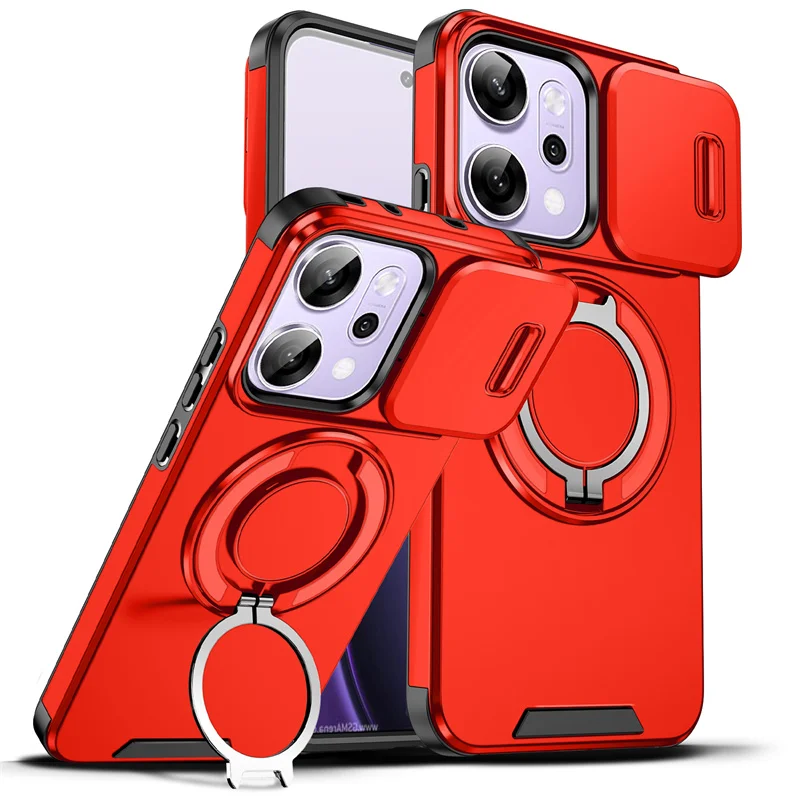Enhanced Armor Case with Slide Camera Lens Protector and Ring Holder Cover