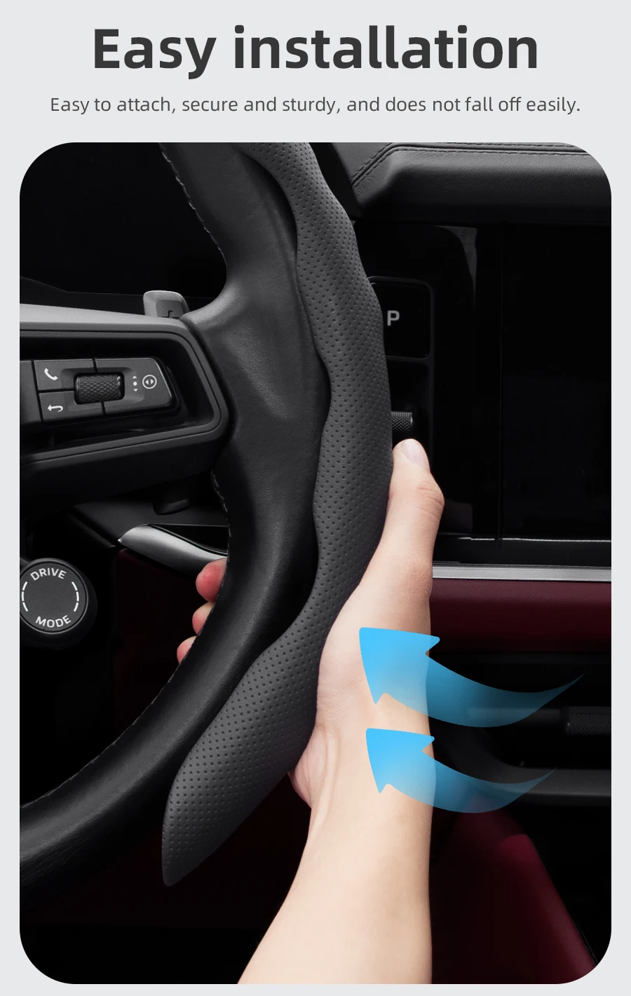 Lenkradbezug Passend für Peugeot, Wellenförmiges Sportliches Design, Atmungsaktives Leder, Segmentierter Rutschfester Schweißabsorbierender Schutzbezug für Nouvelle 208 308 408 2008 3008 4008 5008 508 Sw Rifter Traveller – Detail 15