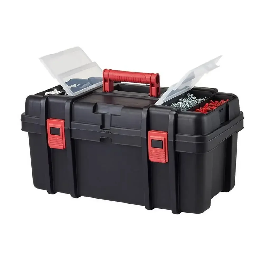 22-Inch Heavy-Duty Black Tool Box with Clear Lid Organizers Removable Utility Tray Carrying Handle 3