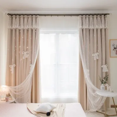 1 cortina de doble capa con diseño de estrella calada, cortinas decorativas  con ojales para ventana para niños, niñas, dormitorio, salón, balcón