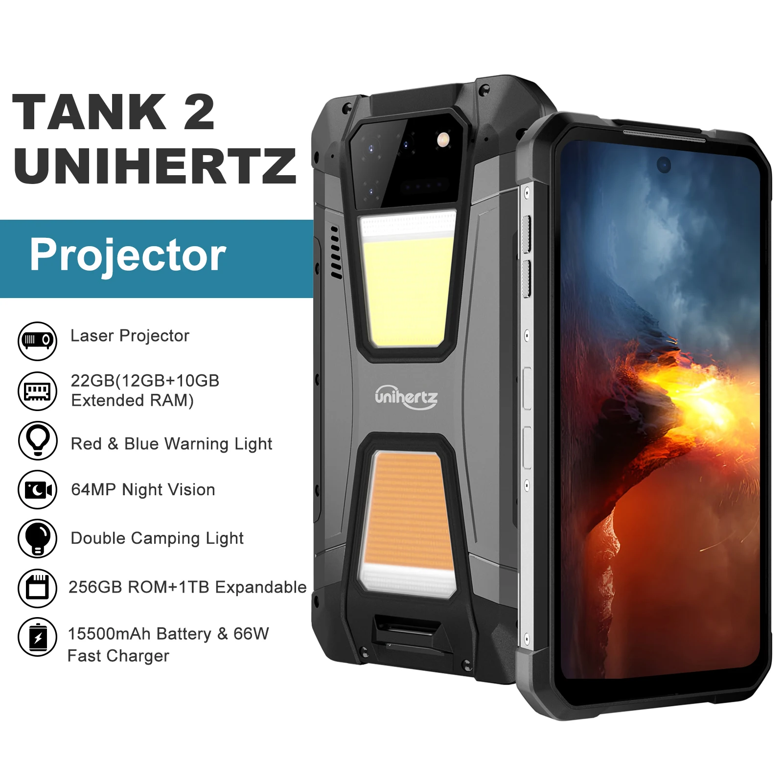 Unihertz Tank 2 12GB/256GB プロジェクタ Unihertz TANK 2 Projector phone 22GB 256/512GB 32MP 108MP 64MP
