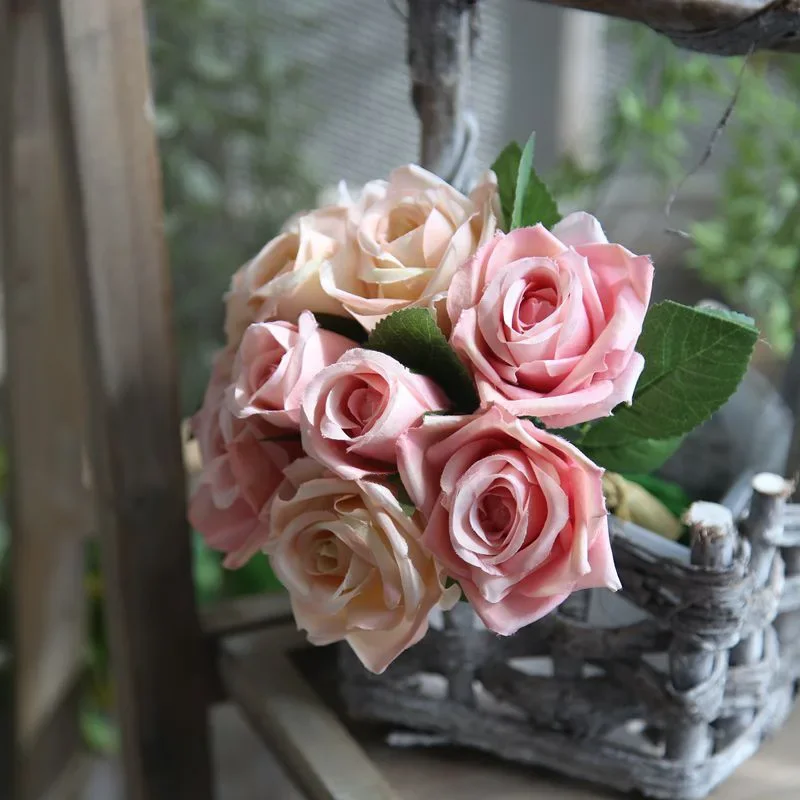 Bouquet artificiale a 9 teste Bouquet di Rose decorazioni per matrimoni fiore artificiale accessori per la decorazione della casa fiori di seta