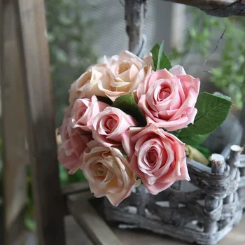 Bouquet artificiale a 9 teste Bouquet di Rose decorazioni per matrimoni fiore artificiale accessori per la decorazione della casa fiori di seta