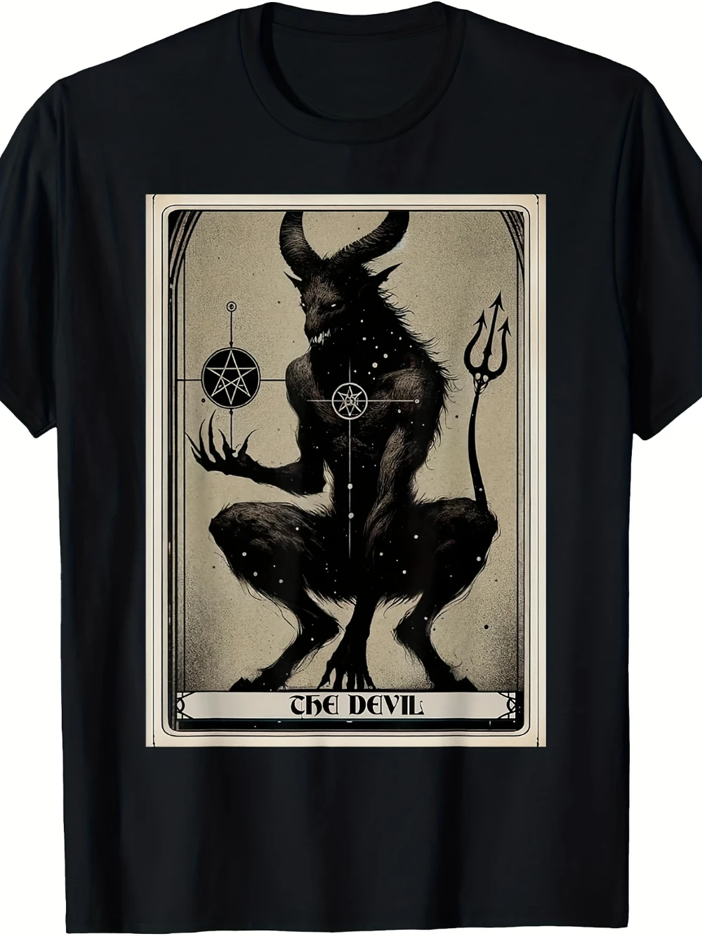 Herren- und Damen-T-Shirt mit Baphomet 13/22 Große Arkana Gotisches Design Regular Fit Casual Tee Geeignet für Gothic-Mode