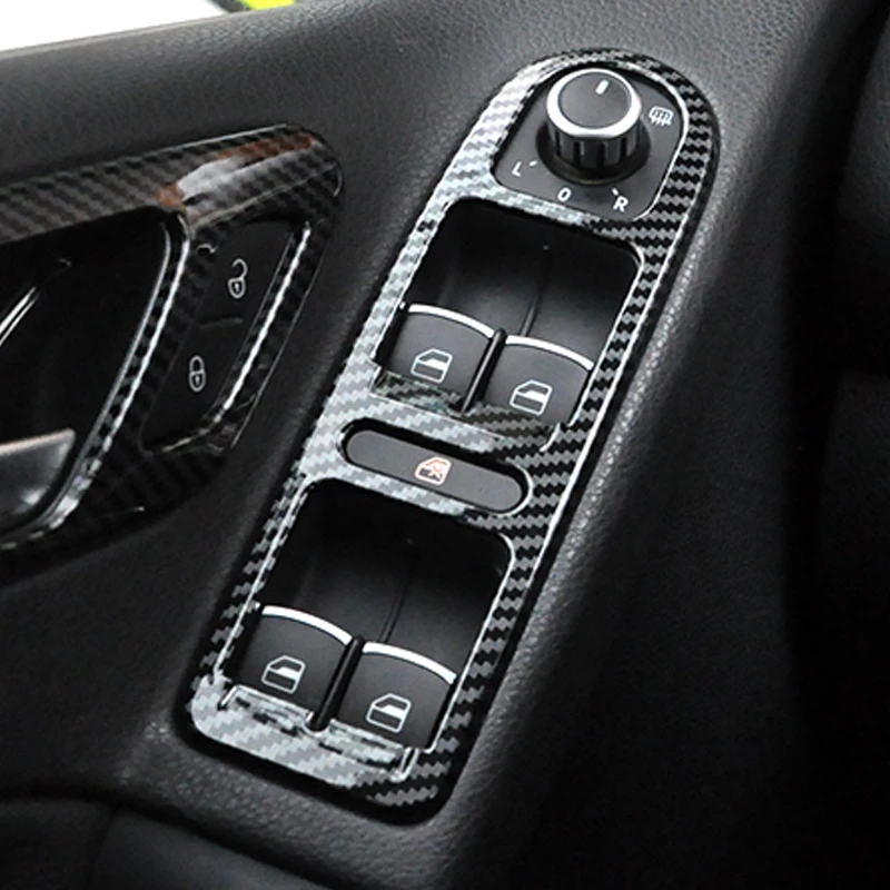 ABS Carbon Fiber Printed Car Styling Window Lift Control Door Handle Panel Cover Trim For VW Golf 6 MK6 2009 2010 2011 2012 2013