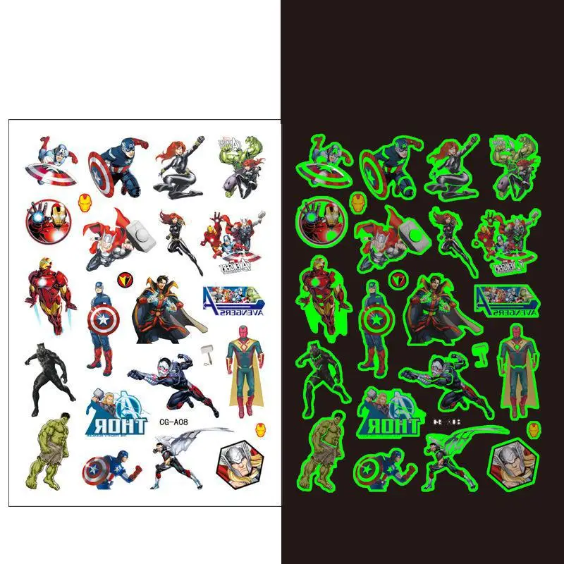 Tattoo Sticker The Avengers Super hero Theme Luminous Tattoo Sticker Spidey Children Arm Face Glowing Tattoo Children Body Art tattoo sticker,temporary tattoos