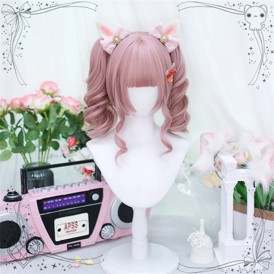 Synthetic Black Pink Wig for Women Cosplay Party