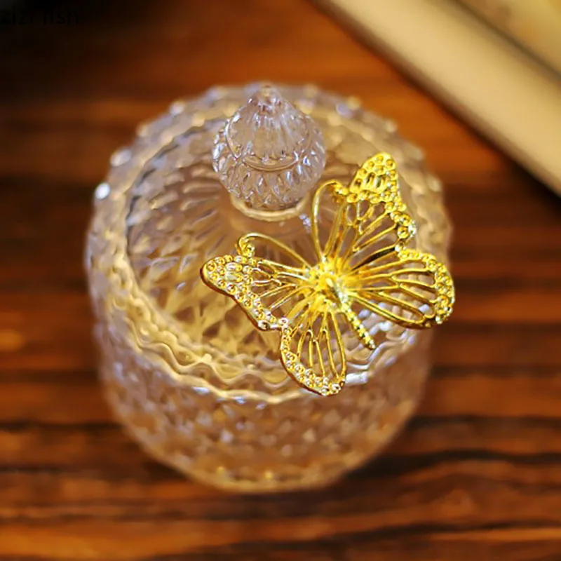 Glass Storage Jars Candy Jar Jewelry Storage Box Golden Butterfly Decorative Crystal Storage Jar with Lid Spice Organizer 3