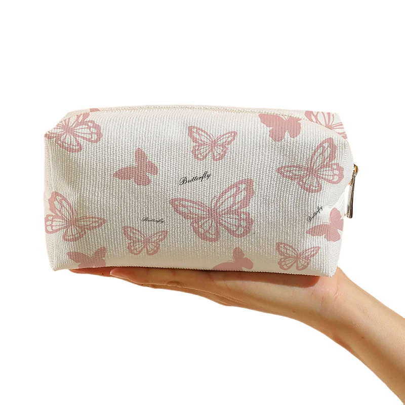 Corduroy Makeup Bag Fashion Printed Large Capacity Cosmetic Bags Travel Toiletry Organizer Bag for Women Makeup Brush Storage