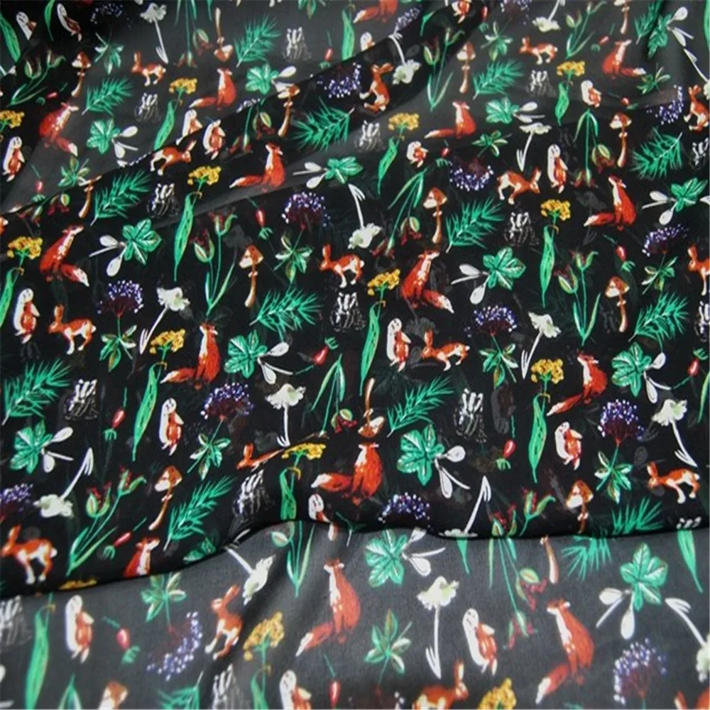 

Dark Color Vintage Animal Printed Pure Silk Georgette Fabric Grace Design for Girl Long Dress