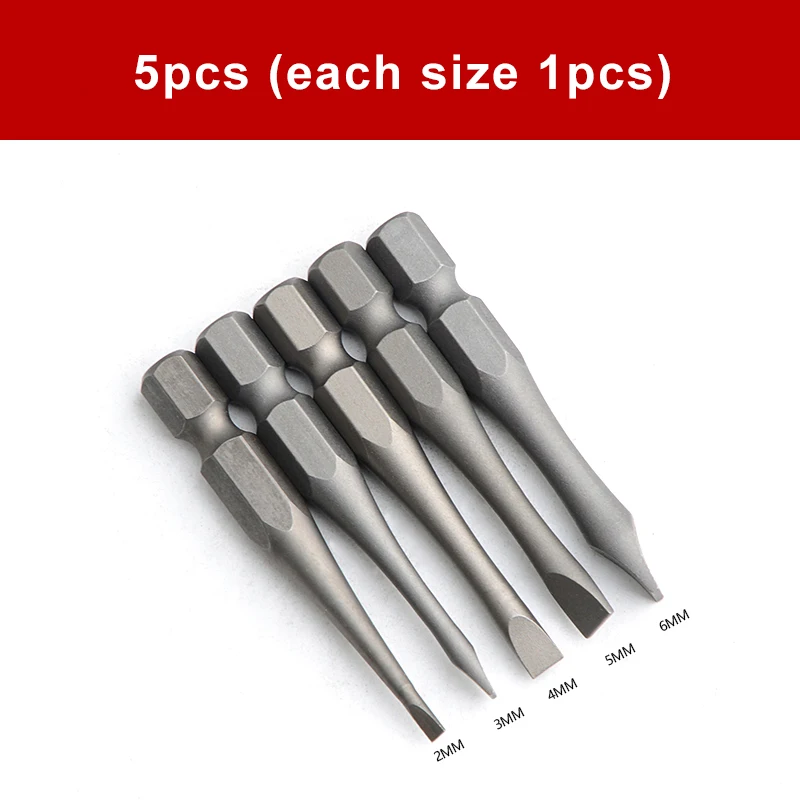 

5pcs Magnetic S2 steel 1/4' hex shank Slotted screwdriver bits 50mm length SL2 SL3 SL4 SL5 SL6 slot type screwdriver hand tools