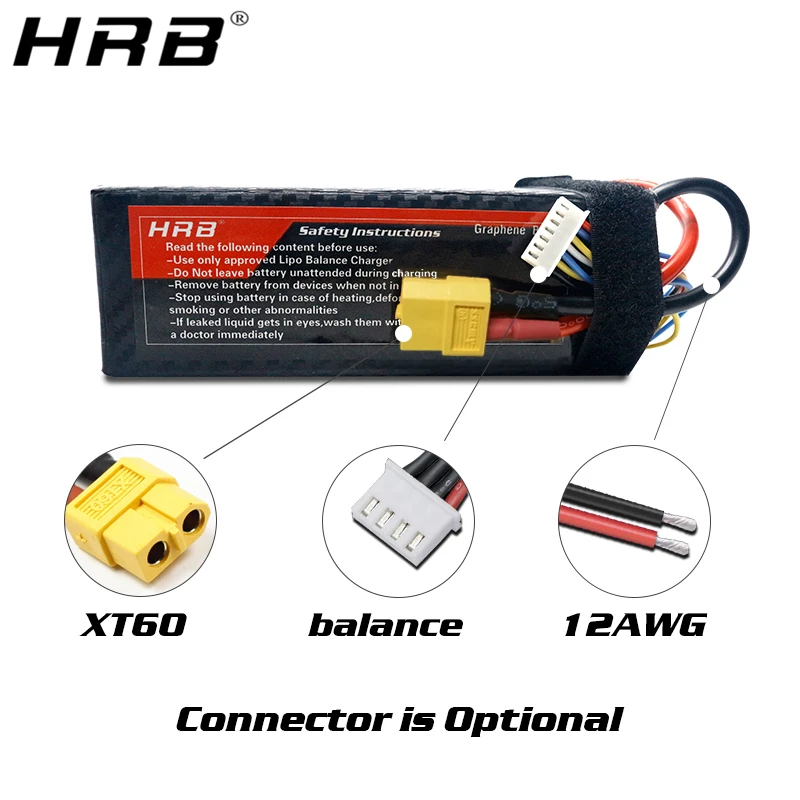 Batterie LiPo 4S 14.8V montrant les câbles et prises XT60.