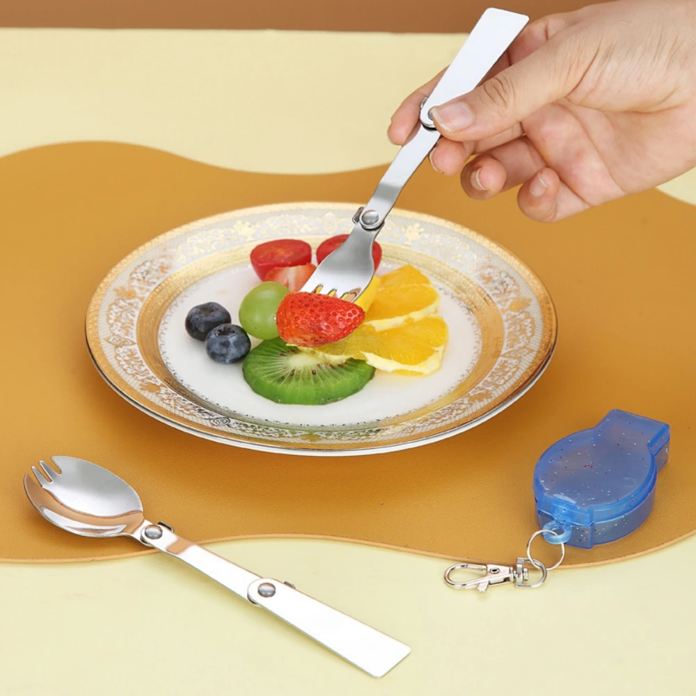 Camping cutlery set Outdoor Camping Folding Fork and Spoon Stainless Steel Multi-Function Portable Foldable Travel Tableware Picnic Tool 1Set