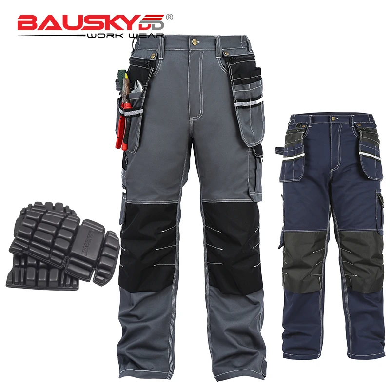 Mens Work Trousers Bauskydd Mens 100% cotton durable multi pockets work trousers with eva knee pads work pants workwear Mens Work Pants