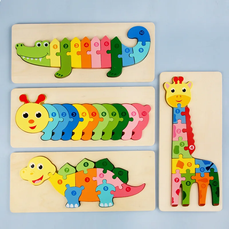 

Wooden Three-dimensional Cartoon Animal Puzzle Board with Large Buckle for Children's and Early Education Toy Building Blocks
