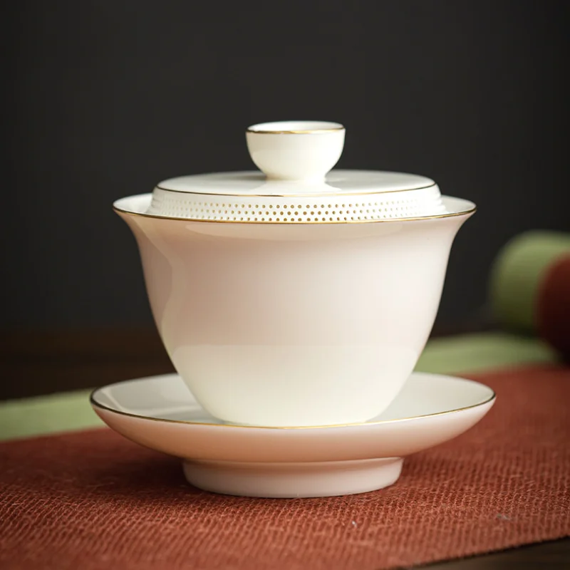 High-end White Porcelain Tea Tureen Ceramic Tea Set Kung Fu Cup Thin Tires Bubble Device Gaiwan Cup Teabowl tea set