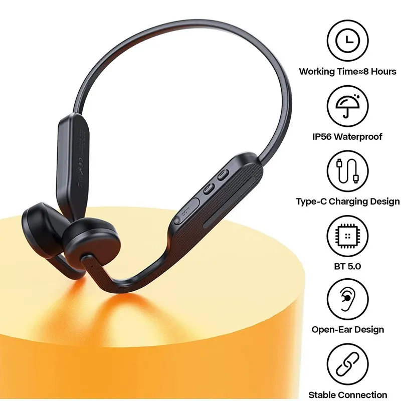 

X14 Bone Conduction Headphones Bluetooth Wireless IPX6 Waterproof Ear Hook Headsets Light Sports Type-c Earphones for Cell Phone