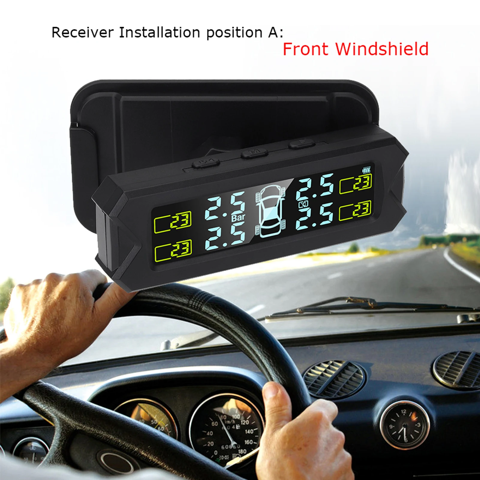 Tire Pressure Monitoring System,Wireless Solar Power TPMS with 5 Alarm Modes,Auto Backlight LCD Display 4 Sensors 0-81 PSI 2
