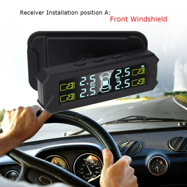 Tire Pressure Monitoring System,Wireless Solar Power TPMS with 5 Alarm Modes,Auto Backlight LCD Display 4 Sensors 0-81 PSI 2