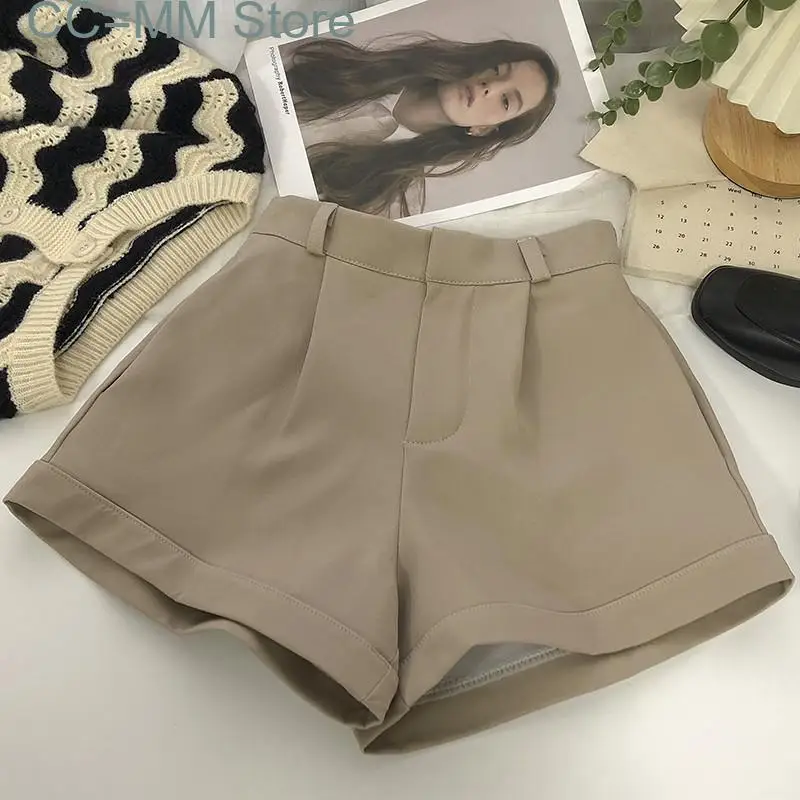 New High Waisted Suits Shorts for Women High Waisted Korean Fashion Solid Wide Leg Shorts Office Ladies Casual Shorts