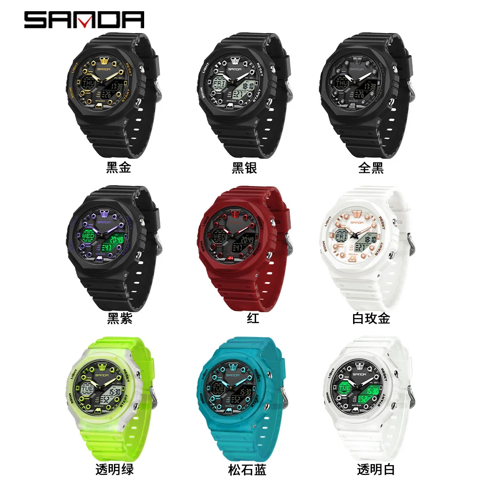 SANDA 6200 Stopwatch Wristwatch Alarm LED Light Digital Watches Men's Sports Watch Military Watches Men Watch 50M Waterproof 5