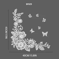 Elegant White Flower and Butterfly Lace Static Cling Window Decals (Bf029)