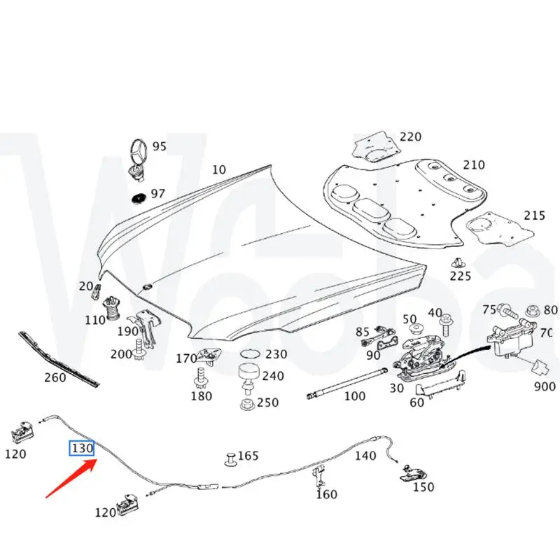 Front Hood Release Wire Cable For Mercedes-Benz E-Class E260 E550 E350 E63 Cover Cable A2128800359 A2128800559 2128800559