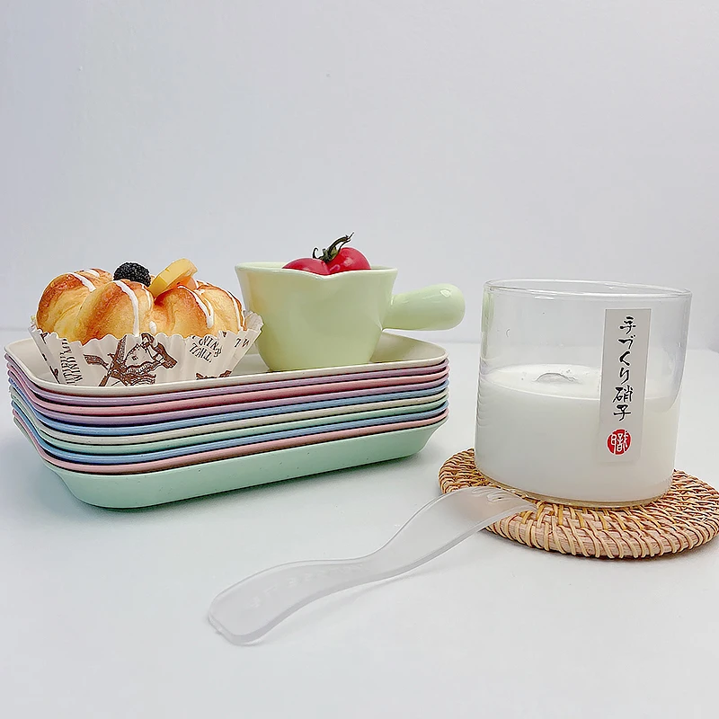 1/2pcs Wheat Straw Storage Trays Sundry Food Snack Plate Storage Organizer Coffee and Tea Tableware Trays Decorative Dishes 5